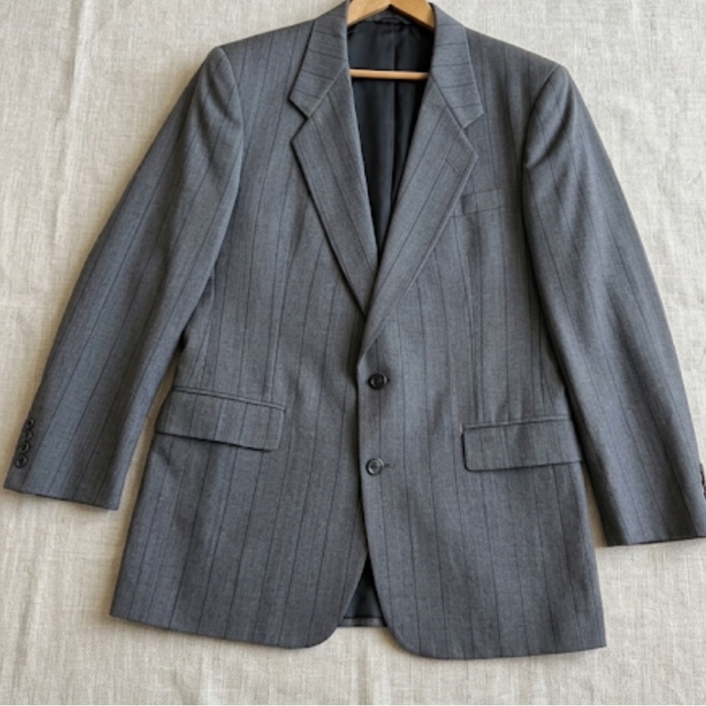 Vintage Christian Dior Monsieur Gray Pinstripe Wool Blazer Sport Coat